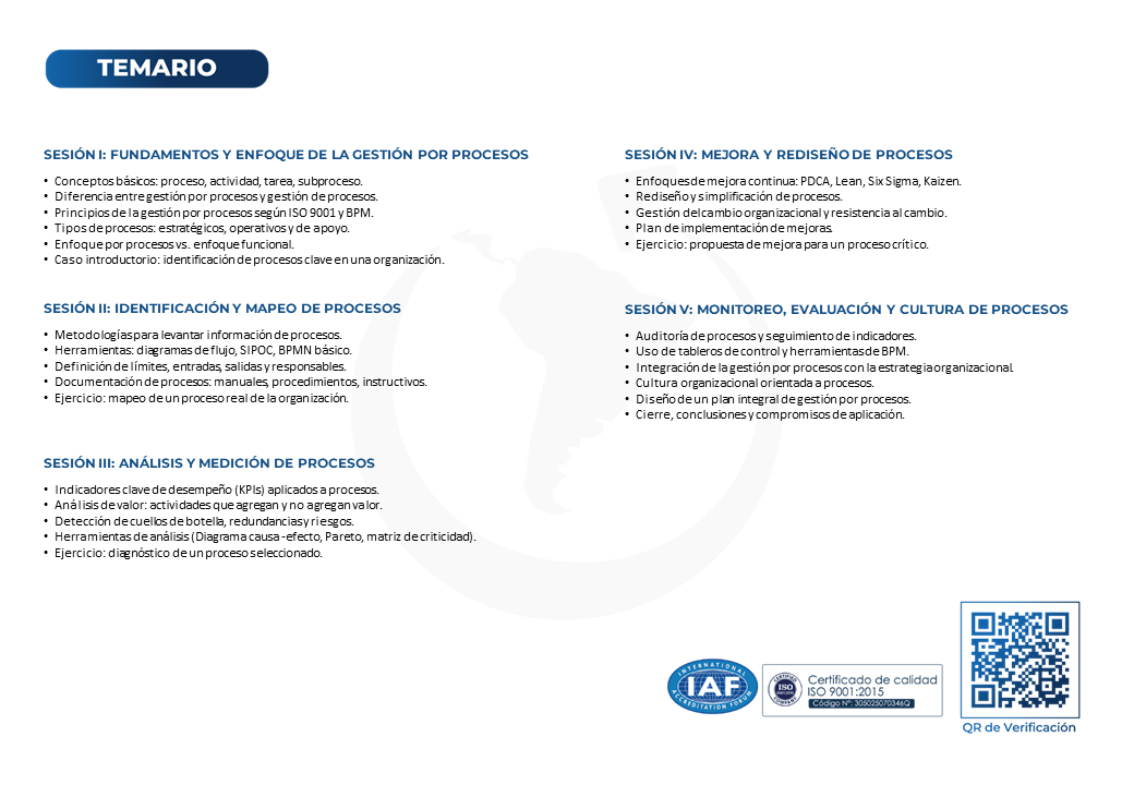 Certificado original cara posterior Gestión por Procesos