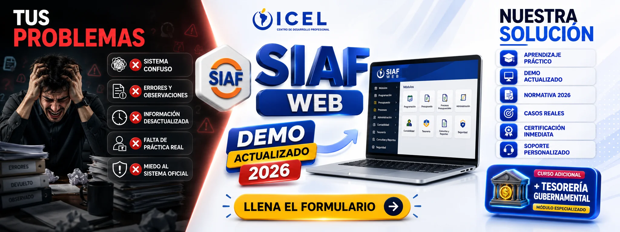 Flyer promocional de SIAF WEB 2026 más Tesorería Gubernamental